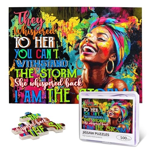 African American Puzzles for Adults 500 Pieces Inspirational Black Girl Jigsaw Puzzles for Adults Colorful Afro Black Woman Wooden Puzzle for Fun Family Game Motivational Toy Educational Intellectual