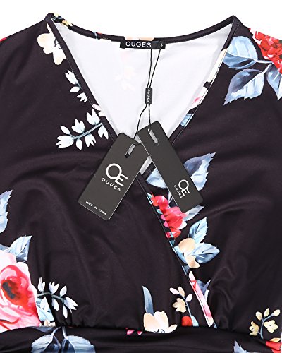 OUGES Women's V-Neck Pattern Pocket Maxi Long Dress(Floral-6,XL)