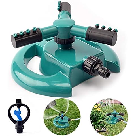 Kyerivs Garden Water Sprinkler Automatic 360 Degree Rotating Adjustable Large Area Coverage Lawn Irrigation System with Leak Free Design Durable 3 Arm Sprayer Cover
