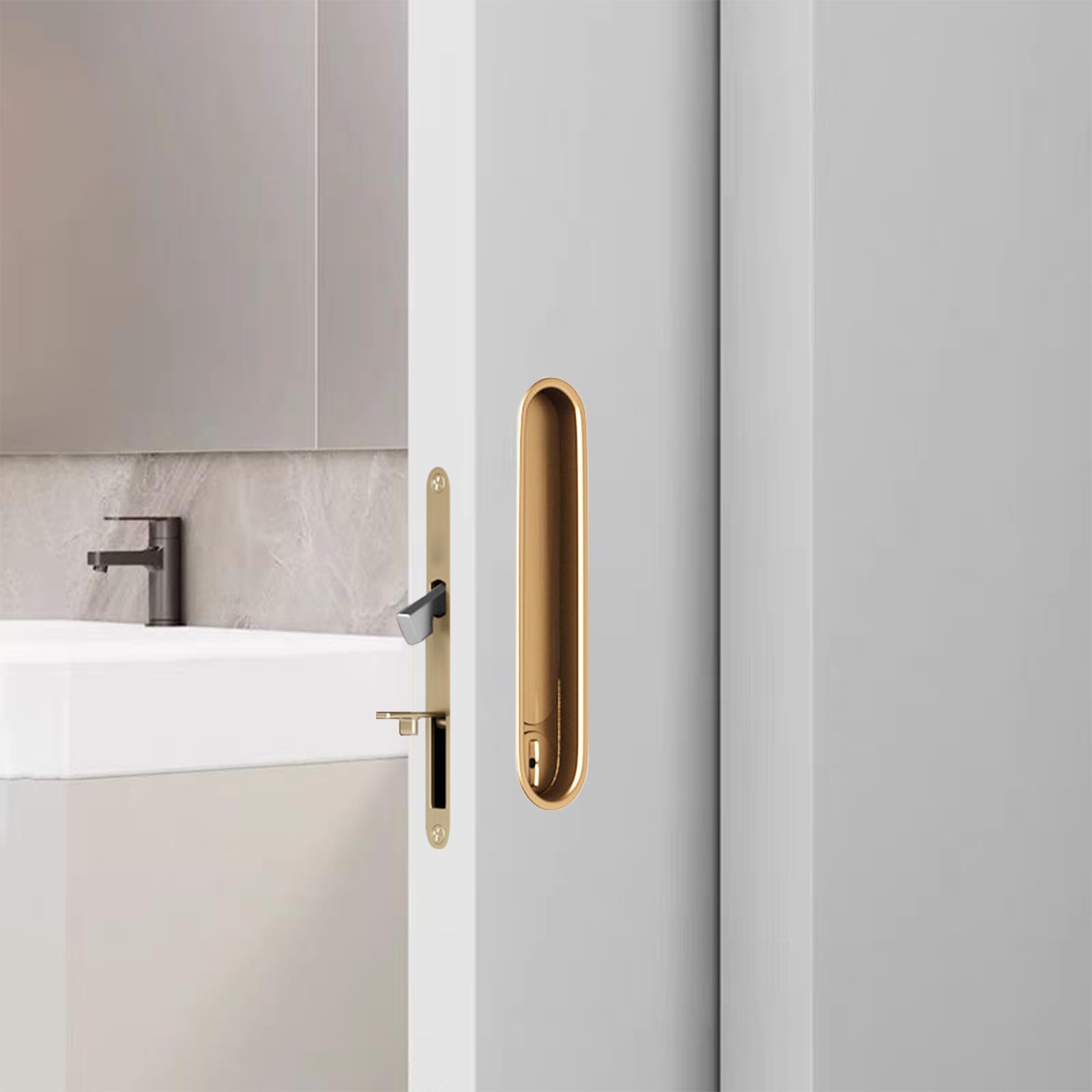 Hoconnie Recessed Pocket Door Handle Sliding Door Lock and Pull Invisible Pocket Door Lock Hidden Edge Pull Mortise Lock (Gold) — image 1