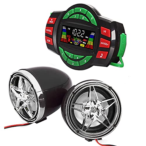 Image of UTV ATV Bluetooth Amplifier Sound System Hand-Free Speakers FM USB Audio System Stereo 3 Inch Speakers 12V Motorcycle Waterproof Audio FM Radio Stereo Speaker (Chrome&Black Star Speaker)