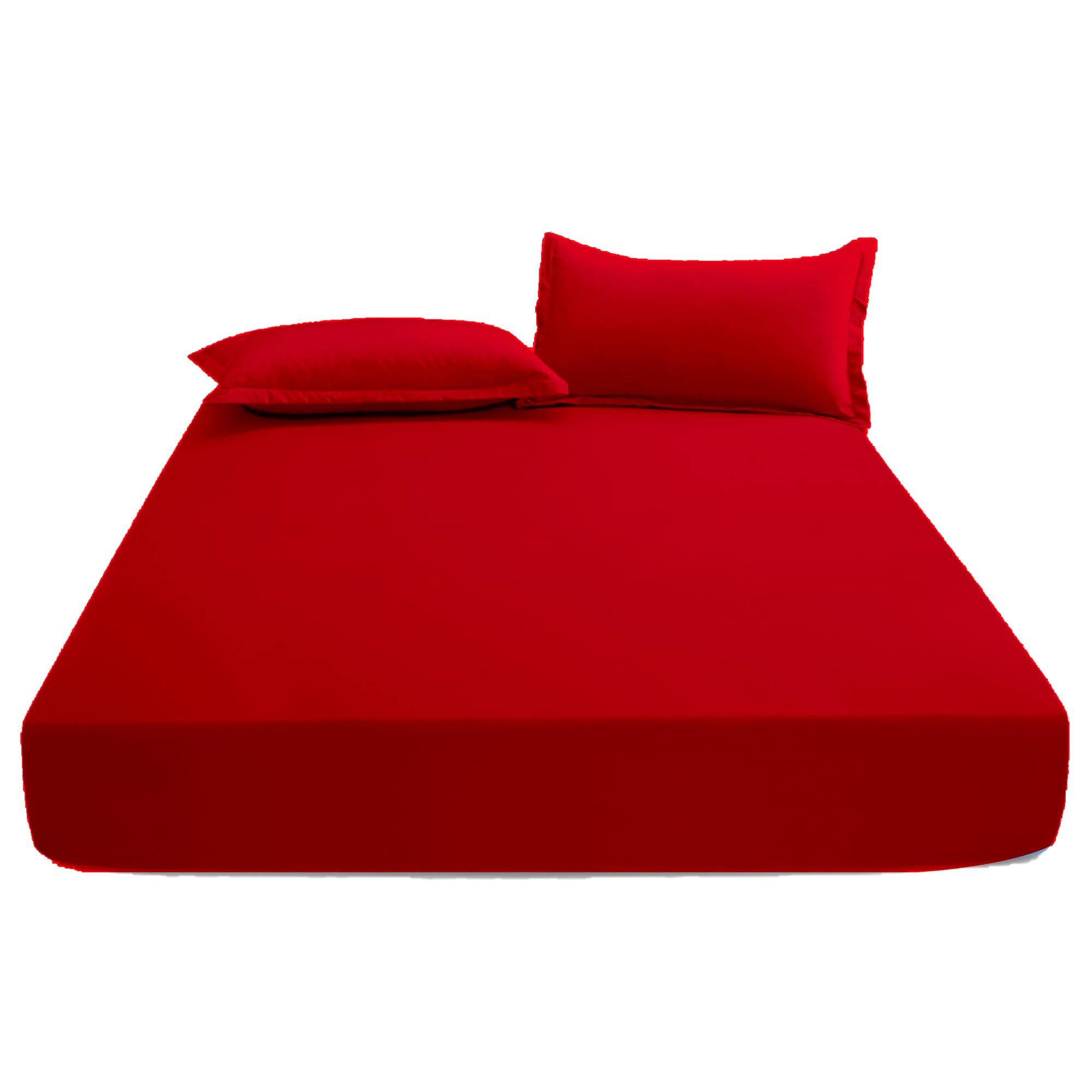 KHIM Luxury Extra Deep Fitted Sheet 16”/40CM Breathable Poly Cotton Plain Soft Long-Lasting Bed Sheet Single Double King Super King (Red