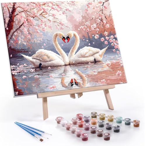 数字油絵 数字塗り絵 デジタル油絵 白鳥 数字キットでペイントブラシとアクリル絵の具が入, 大人の子供のためのギフト Paint by Numbers 手塗り DIY 数字によるアクリル 水彩絵画インテリア リビング装飾 90x120cm (フレームレス)