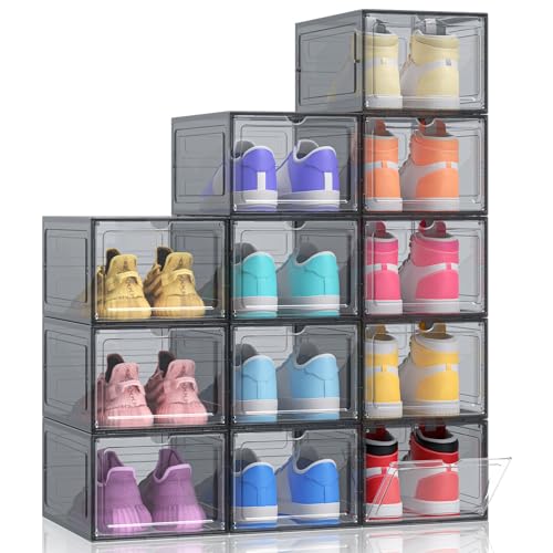 Kitsure Thicker & Sturdier Shoe Boxes - 12 Pack Black Clear