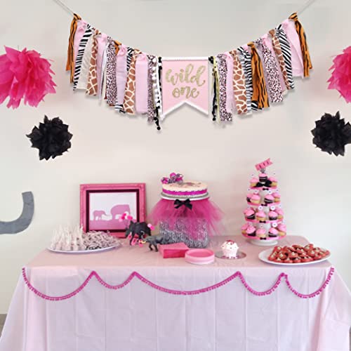 Girls Wild One High Chair Banner - Pink Jungle Birthday Banner - Girls Animal Print 1St Birthday Banner - Shes A Wild One Birthday Decorations Girl - Best Wild One Birthday Party Supplies #TOP4