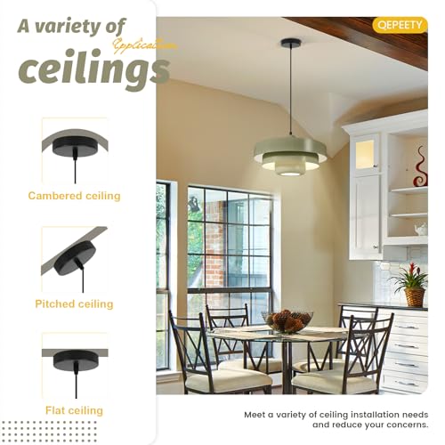 Image of 2-Pack Mid-Century Olive Green Pendant Light Fixtures, Adjustable Wire Hanging Lamps, 3-Layer Pendant Lamp E26 Base for Foyer, Bedroom, Farmhouse