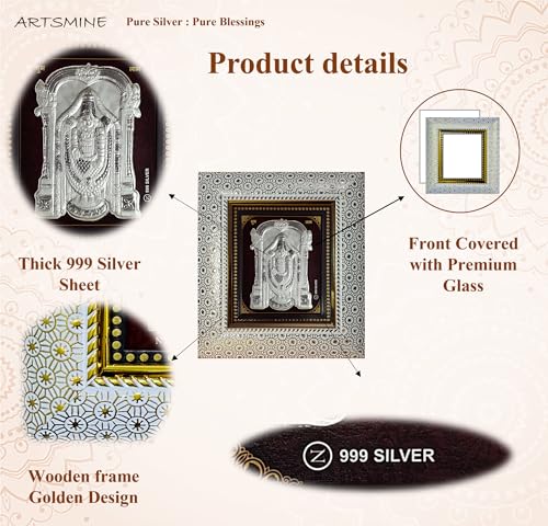 Image of ARTSMINE Silver Balaji Wall Frame - 999 Silver Art|Premium Finish|Spiritual Home Decor|Ideal for Pooja & Gifting - 1 x Unit