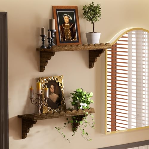 QsQueen Scalloped Wood Wall Shelf – 17 Inch Floating Shelf with Wood Brackets, Easy to Install Rustic Wall Shelf for Living Room, Bedroom, Bathroom, or Any Space - Image 3