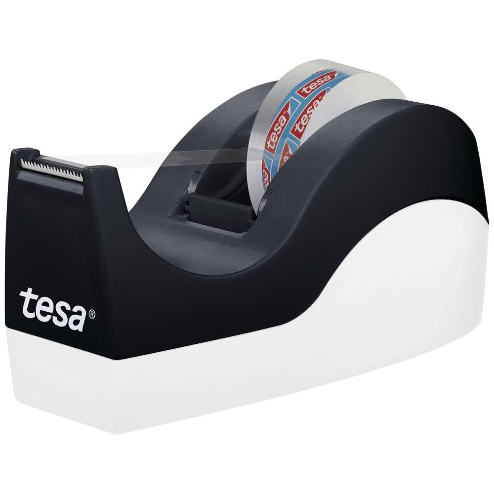 tesa® Easy Cut Office Dispenser ORCA - Non-Slip Adhesive Tape Dispenser - Easy Handling, Clean Cut - 8 Rolls tesafilm® Crystal Clear 33 m x 19 mm