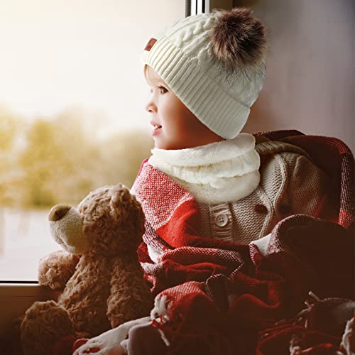 Satinior 6 Pieces Infant Toddler Beanie Woolen Hat Winter Twist Double Pom Pom Wool Knitted Cap Mittens Gloves Warmer Circle Loop Scarf For Girls Boys, Multicolor, One Size #TOP6