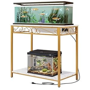 beeNbkks 40 Gallon Aquarium Stand, Fish Tank Stand with Power Outlets and Shelf for Accessories Storage, Turtle Tank Reptile Terrarium Breeder Rack Table for Home Office, Heavy Duty Metal Frame