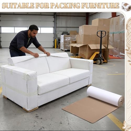 Image of MotiMind Corrugated Cardboard Roll, 24 x 400 Inch Single Face Cushioned | White,Wrap Corrugated Cardboard Paper for Shipping, Packing, Moving, Crafts & Floor Protection