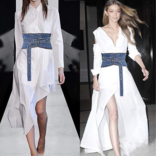 shengweiao Women's Denim Peplum Waist Cinch Belt Wide Corset Belts (Blue, 27.5"-30.7")3