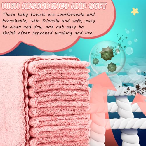 Image of Handepo 100 Pack Baby Washcloths Bulk 10 x 10 Inch Microfiber Coral Fleece Baby Face Towels Absorbent and Soft Wash Cloths for Newborns Infants and Toddlers(Pink)