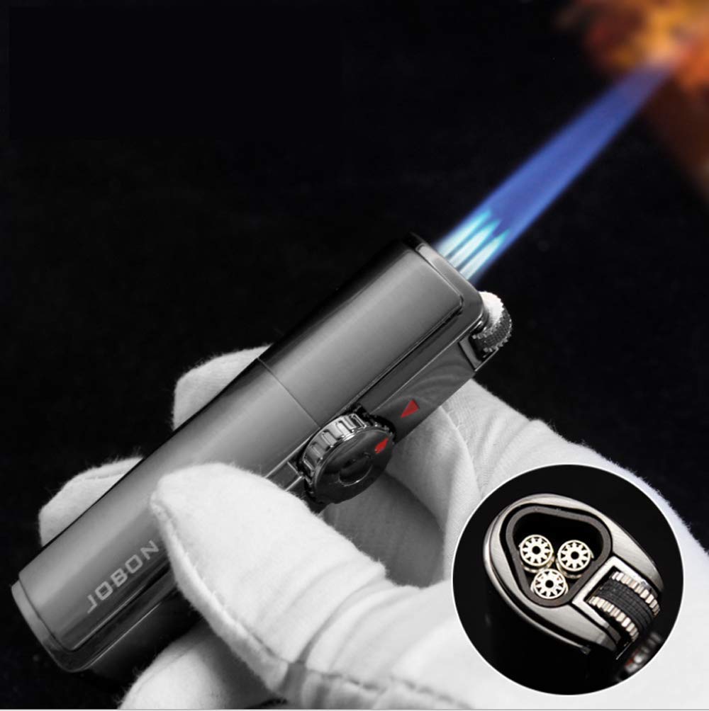 2017snow Creative Three Straight Blue Flame Cigar Lighter Adjust The Flame Fix The Flame（Come Without Gas,Color Random）