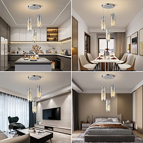 Image of LMQNINE 3 Light Chrome Pendant Lighting Modern Pendant Light, Mini Crystal Chandeliers,Adjustable Pendant Light Fixture for Kitchen Island Dinning Room Bedroom (Chrome 3-Light)
