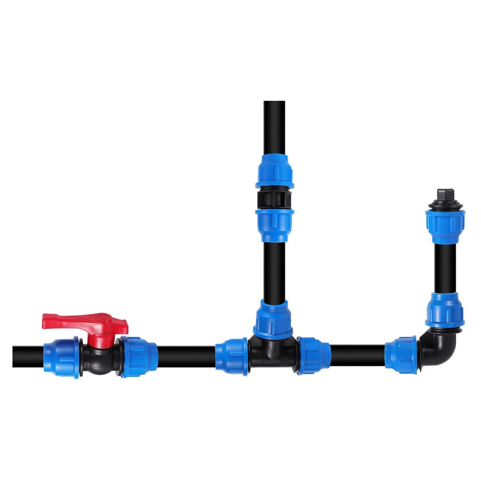 Conector de válvula rápida plástico for grifo agua, tubo PVC y PE 20/25/32/40/50 mm, for riego agrícola jardín(Metal Tee valve,20mm)