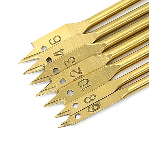 13pcs Hex Shank Titanium Coating Flat Spade Woodworking Wood Drill Bits Hole