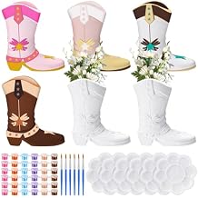 Affrolling 6 Set Cowboy Boot Vase Ceramics to Paint Ready to Paint Your Own Ceramic Cowgirl Hat Vase DIY Unpainted Plaster Paintable Kit Crafts with Brush Palette for AdultsWestern Boots