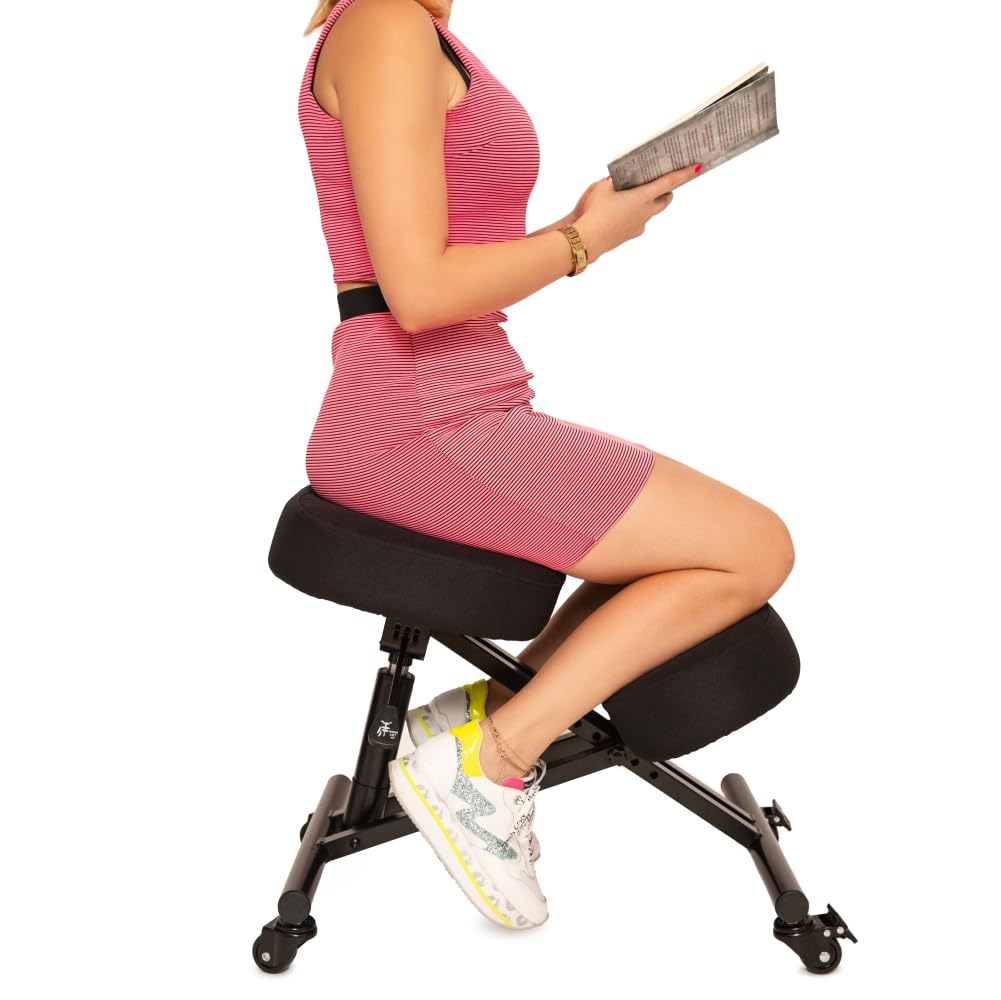 BLACK POINT O'KNEEL Basic Silla Ergonómica Profesional para arrodillarse de Lino para Oficina y Hogar, Silla Ergonómica de Rodillas. Silla Ergonómica (Funda de Lino Negro incluida)