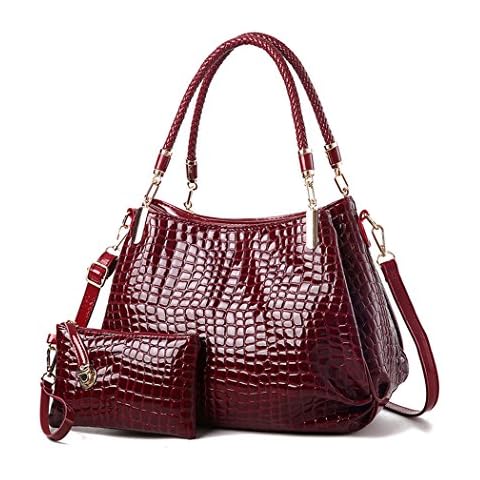DEERWORD Women's Handbags Shoulder Bags Top-handle Faux Leather Convertible Tote Crossbody Hobo Burgundy Cover