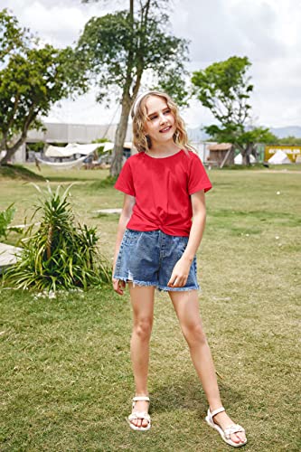 Image of Arshiner Girls Casual Tie Dye Short-Sleeve T-Shirt Cute Print Summer Blouse for Girls Twist Front Tunic Tee Tops