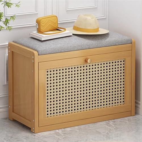 LWJQRSP Shoe Bench with Cushion - Small Shoe Rack & Storage Cabinet with Flip Drawer for Entryway and Hallway Dimensions: 19.68x9.84x17.71in Perfect for Front Door