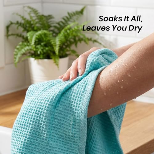 Image of Mush Bamboo Dual Texture Waffle Terry Bath Towel | 500 GSM Ultra Soft, Highly Absorbent, Quick Dry Towels | Large Towels for Bath, Gym, Spa | Misty Blue (70x140 cm)