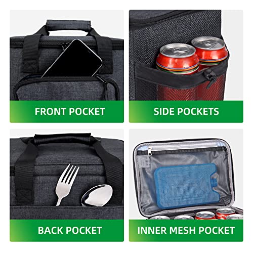 F40C4Tmp Double Leaves Lunch Box For Men, Insulated Lunch Bag Large Adults, 12L Reusable Black Lunchbox Cooler Bag For Work Picnic School #TOP4