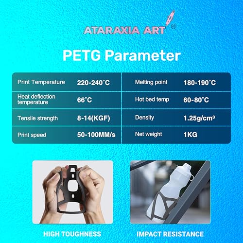 Image of ATARAXIA ART PETG Filament 1.75mm, White 3D Printer Printing Filament 1Kg /2.2lb Tidy Wound Spool,Dimensional Accuracy + /-0.02mm, with Filament Storage Bags, Fit Most FDM 3D Printer, PETG White 1.75mm