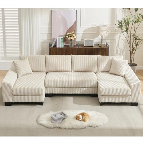 Image of ERYE 114-Inch Oversized U-Shaped Sleeper Sectional Sofabed, U Shaped Pull Out Sleeper Couch Symmetrical Convertible Sectional Sofa Bed with Double Chaise Daybed & Toss Pillows