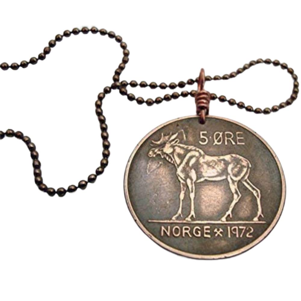 Norway Moose Coin Necklace. Moose necklace. Vintage Coin jewelry.