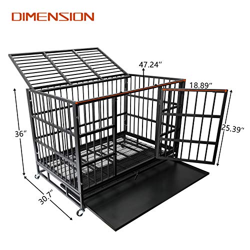 Otaid 48 Inch Heavy Duty Dog Crate Cage Kennel with Wheels, High Anxiety Indestructible Dog Crate, Sturdy Locks Design⦠- Image 3