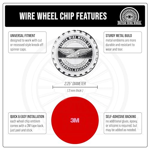 Image of Zenith Chrome & White Metal Wheel Chip Emblems (Set of 4) | Triple Chrome Plated Solid Metal Wheel Chip Emblems, 2.25 inch | for Lowriders with Cut or Recessed Knock Off Spinner Caps
