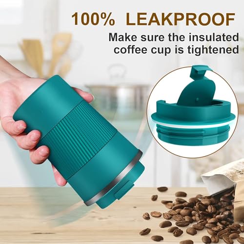 Image of SPIREX Insulated Travel Coffee Mug 2.0 | Double Wall Vacuum Stainless Steel Fat-Bottomed Coffee Cup Tumbler with Spill Proof Flip Lid for Hot and Ice Beverages (Blue Color, 500Ml), 500Milliliter
