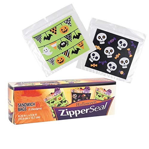 6.5 x 5 Halloween Zipper Seal Sandwich Bags (Pack of 2 30 Total) | Candy Cookie Treat Bags for Party Supply