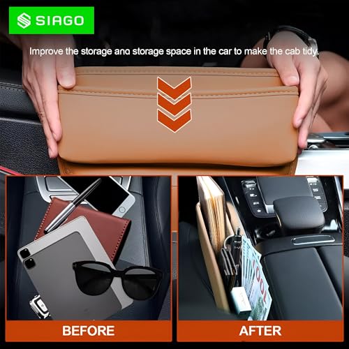 Image of SIAGO Car Seat Gap Filler Organizer | Premium PU Leather Storage Box for Phone | Car Accessories for Keys, Cards & Coins | Universal Fit for Cars, SUVs & Trucks (Tan) (SIA133)