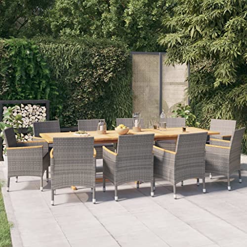 qohoio Juego de Comedor de jardín 11 Piezas con Cojines Mueble Jardin Exterior Mueble Comedor Conjunto Comedor Jardin Gris - 3103593
