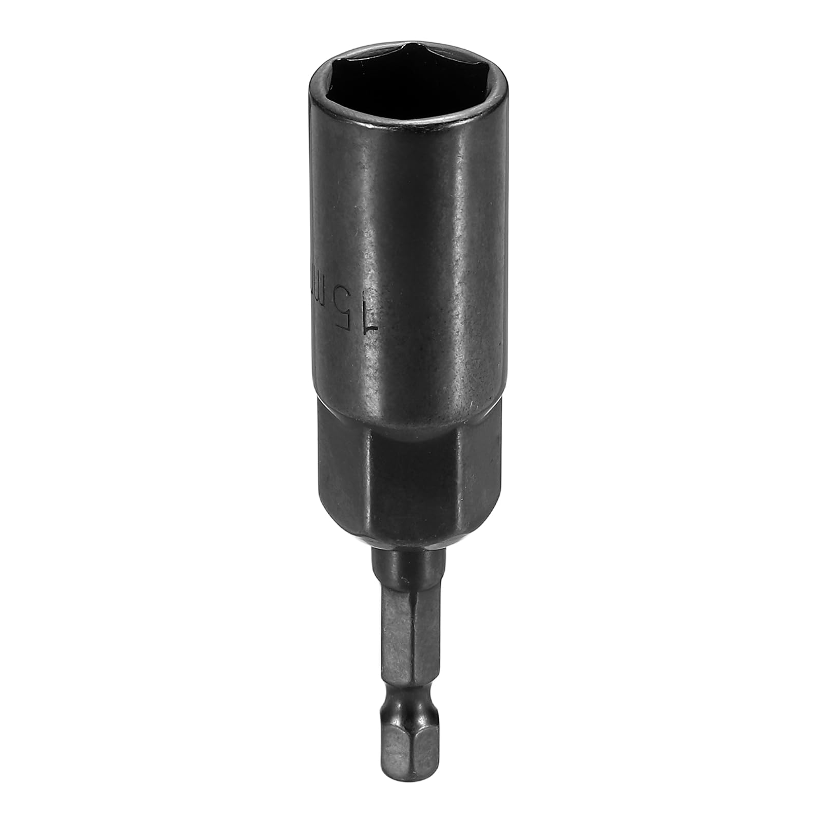 sourcing map Nut Driver Drill Bit 15mm Metric Socket 1/4" Hex Shank 3.15" (80mm) Extra Long 6-Point Sockets Quick Change Cr-V Steel Bolt Setters for Power Drill Drivers, Black