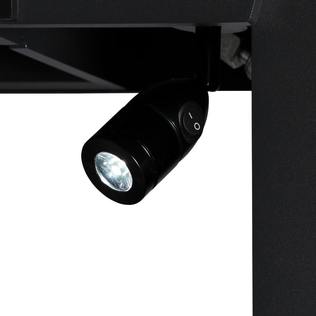 DeTec. Pressa idraulica da officina da 30 tonnellate, con controllo elettrico, luce da lavoro a LED, manometro, tavolo da lavoro regolabile in altezza, 230 V, telaio in acciaio completamente saldato