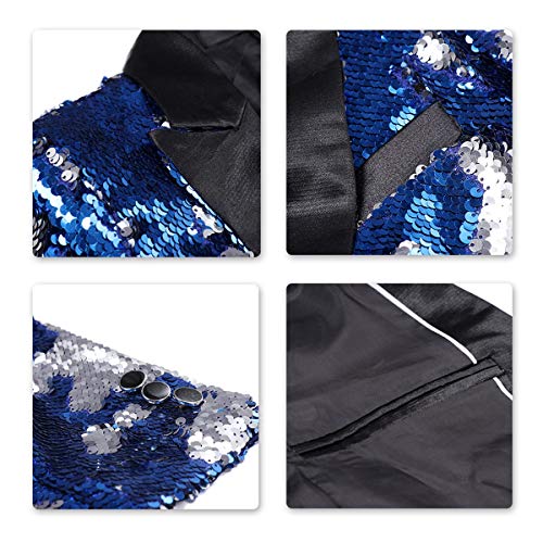 Boyland Boys 2 Pieces Suits Tuxedo Suit Shiny Sequins Peak Lapel Slim Fit Jacket Pants Party Performance Silver Blue #TOP4