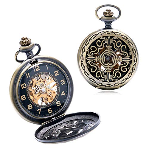 DFBGL Pocket Watch Men Women Pocket Watch Retro Mechanical Hand Wind Steampunk Pendant Chain Bronze Classic Roman Number Gift steampunk buy now online