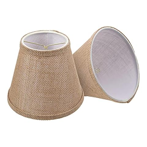 ALUCSET Double Mesh Small Lamp Shade Clip On Bulb Set of 2 for Candelabra Bulbs, Barrel Fabric Lampshade for Table Chandelier Wall Lamp 4x7x6 Inch, 2 PCS Pack (Brown) Cover