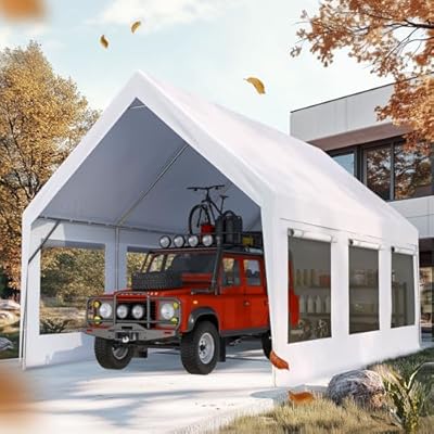 Quictent Heavy Duty 12x20 ft Carport Canopy with High Peak and Ventilation Window Sidewalls, Storage Shed for RV/Truck/Boat Outdoor Party Tent for Wedding - White