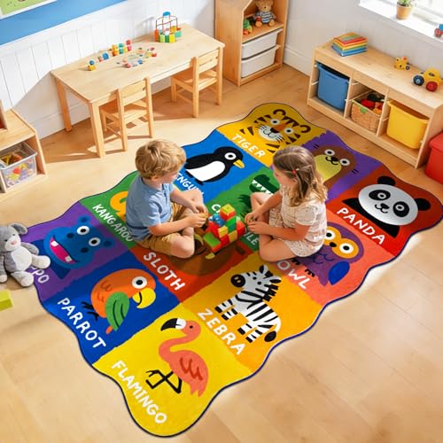 Kids Rugs for Playroom,4x6 Feet Upgrade Ultra Non Slip Area Rug, Washable Play Mat Rug Cute Animal Carpet for Classroom Toddler Nursery Kids Room Decor - Image 6