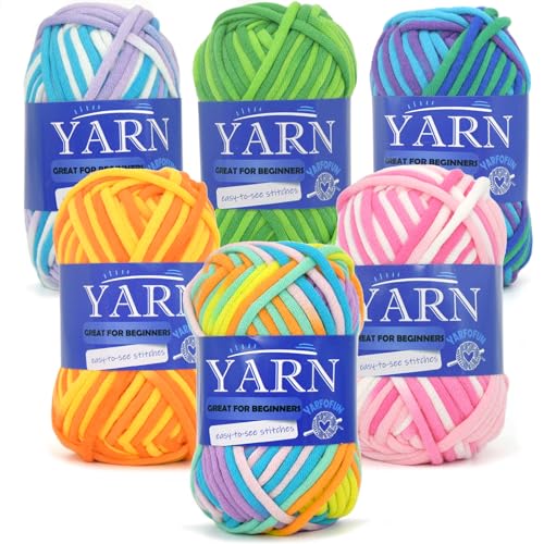 6 Pack Rainbow Multicolor Cotton Crochet Yarn for Beginners - Easy-to-See Stitches Mini Variegated Series for Knitting and Crocheting