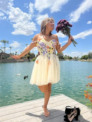 Fivsole Mini Floral Applique Homecoming Dress 2024 Flower Tulle Short Formal Cocktail Evening Party Gowns3