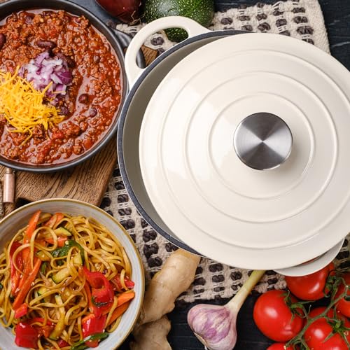 Image of 3 Quart Dutch Oven Enameled Cast Iron with Lid - Big Dual Handles - Oven Safe up to 500F - Classic Round Pot for Versatile Cooking Cream
