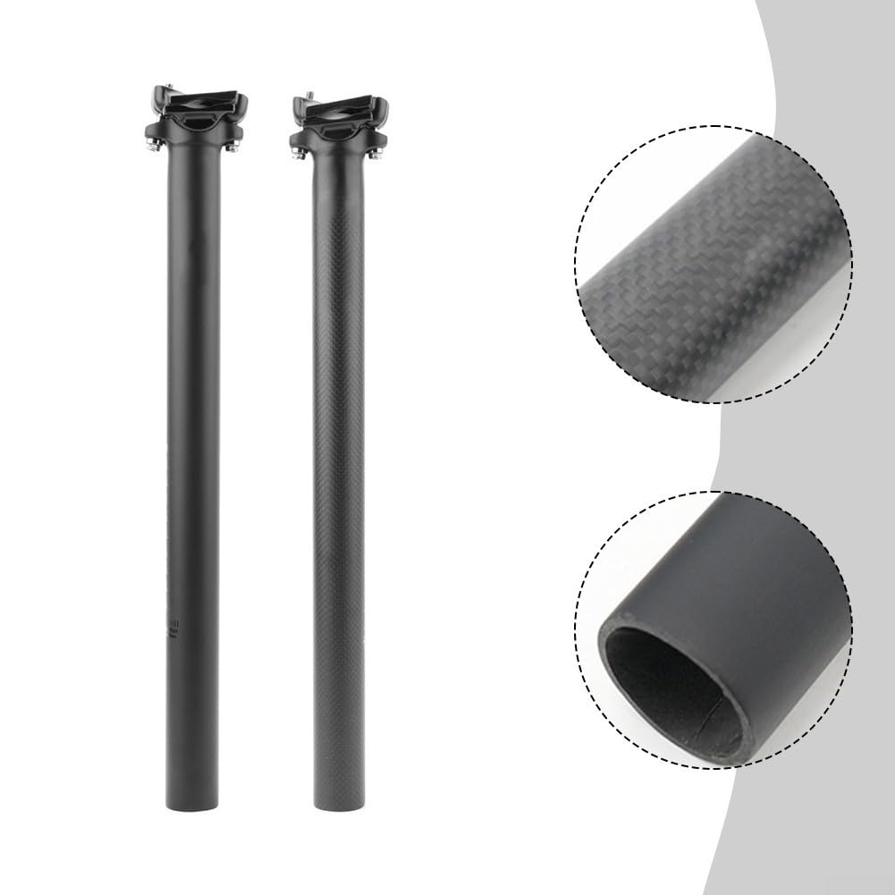 Tige de selle en fibre de carbone pour VTT et vélos de route avec texture 3K et UD, tube droit ultra léger de 186 g avec échelle de hauteur intégrée pour le réglage du siège