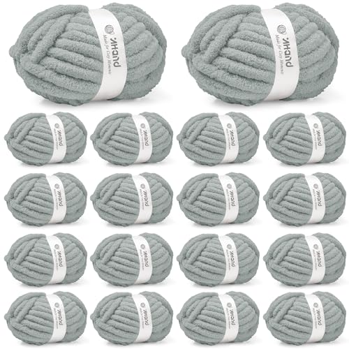 Image of Inhand Chunky Chenille Yarn for Hand Knitting,Thick Bulky Blanket Yarn for Crocheting,Soft Fluffy Yarn for Crochet Birthday Gifts for Men /Women /Beginners,18 Pack (29.5Yds /8.4oz Each),Frost Gray